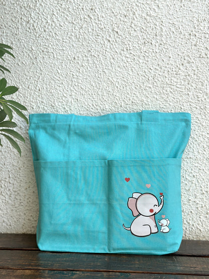 Baby blue Horizontal: Elephant Tote bag | Cotton Canvas