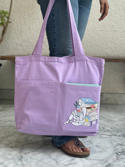 Library Horizontal bag | Cotton Canvas | Light purple