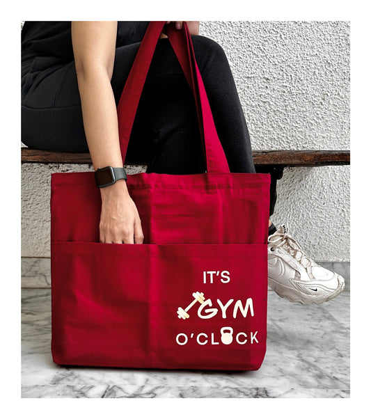 Horizontal Maroon Gym Tote bag| Cotton Canvas