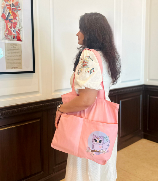 Horizontal Owl Tote bag | Cotton Canvas