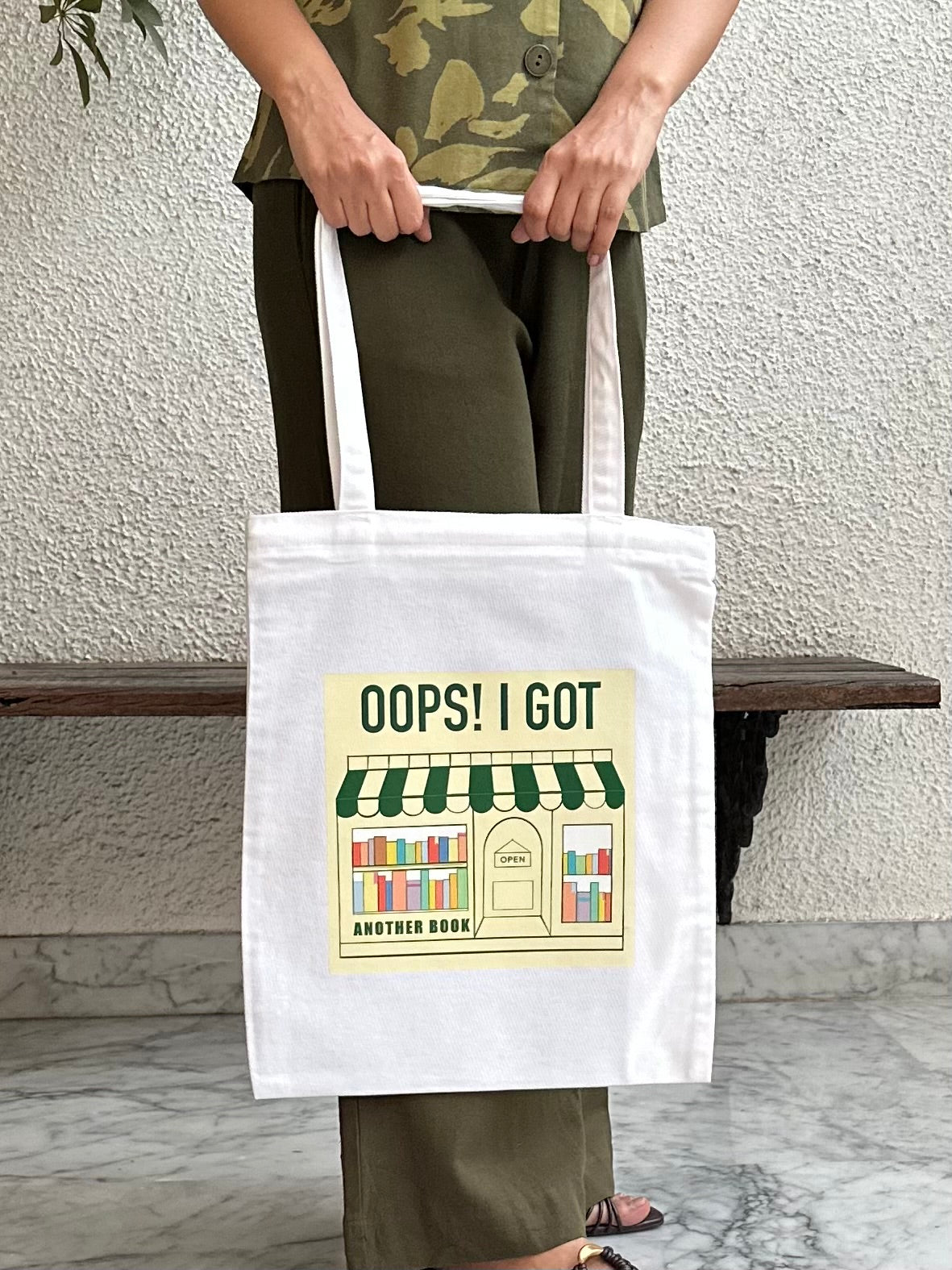 “Oops I got another book” vertical | White tote bag| Twill Cotton