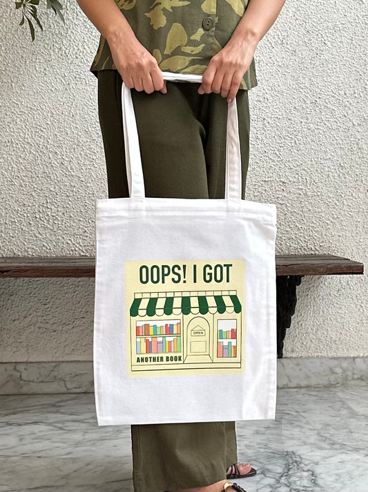 “Oops I got another book” vertical | White tote bag| Twill Cotton