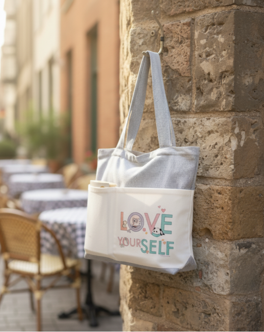 Love yourself White Tote bag | Horizontal| Twill Cotton