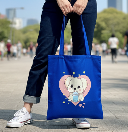 Blue vertical Cute Dog Tote Bag| Twill Cotton