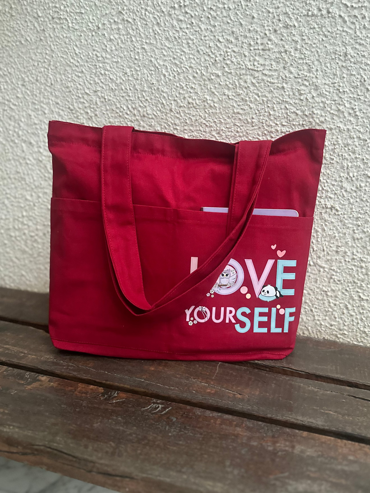 Horizontal: Loveyourself Maroon tote bag | Cotton Canvas