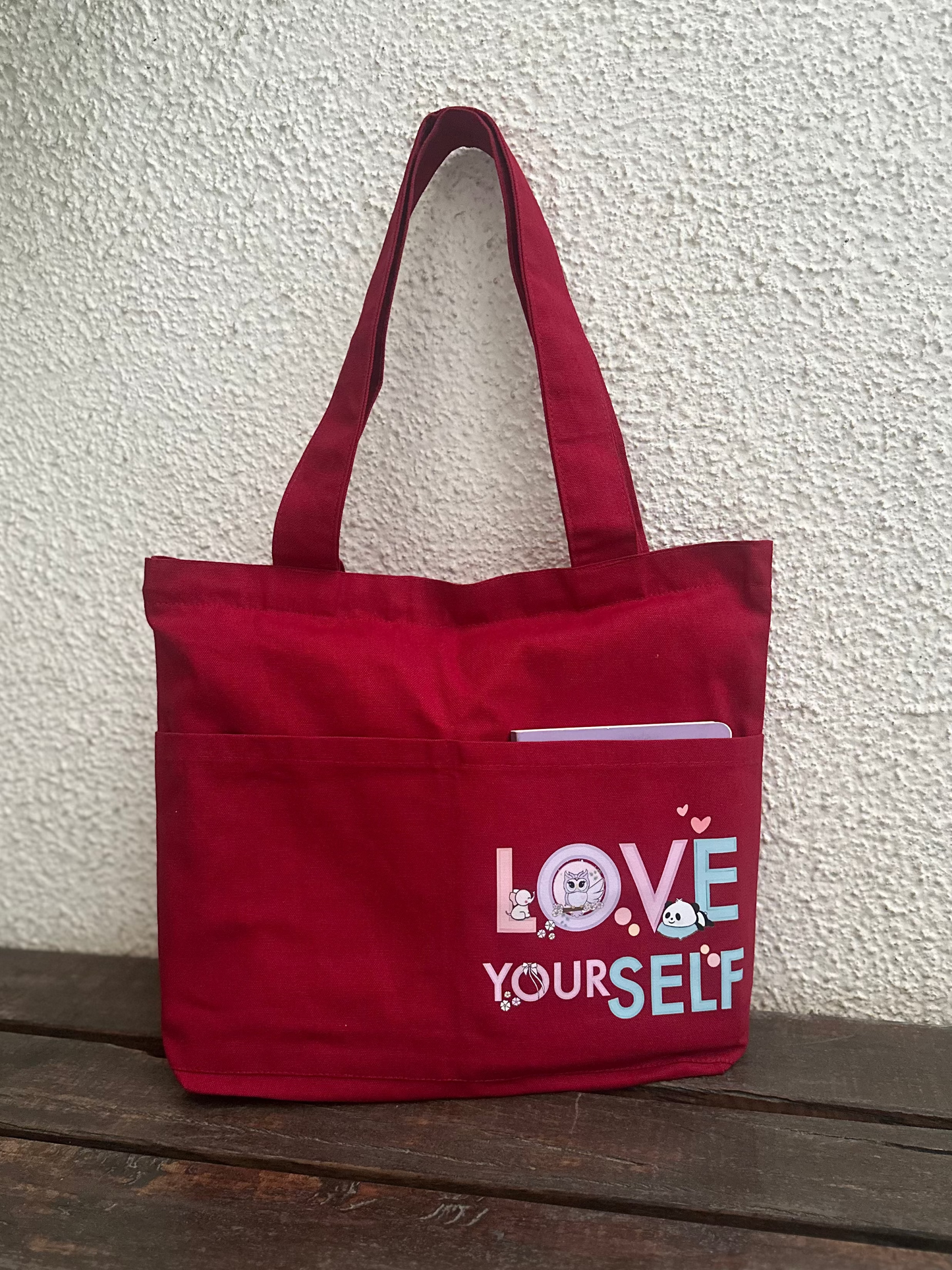Horizontal: Loveyourself Maroon tote bag | Cotton Canvas