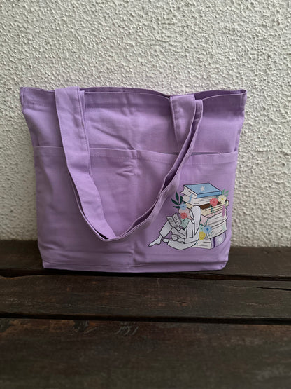 Library Horizontal bag | Cotton Canvas | Light purple