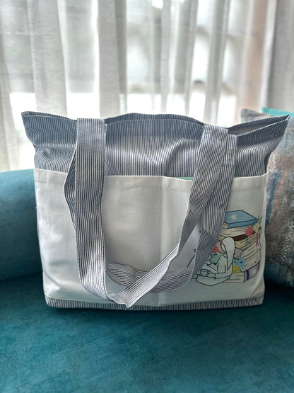 Horizontal | Library White Tote bag | Twill Cotton
