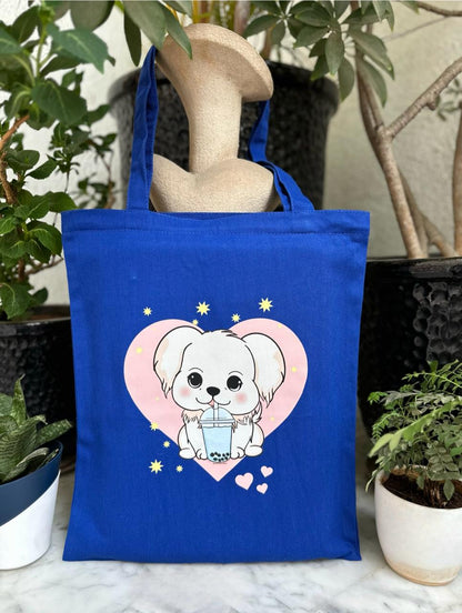 Royal blue: Vertical Cute Dog Tote Bag