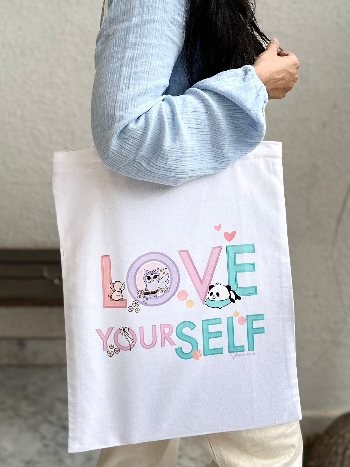 Vertical Love yourself | White tote bag