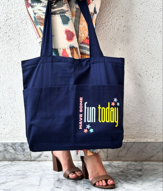 Dark blue Have some fun Tote bag | Horizontal