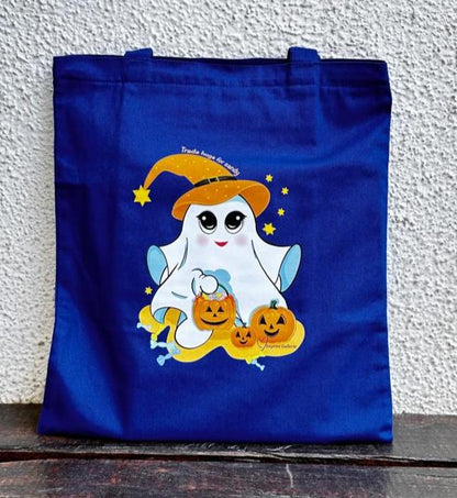 Vertical Halloween "Trade hugs for candy" Tote Bag