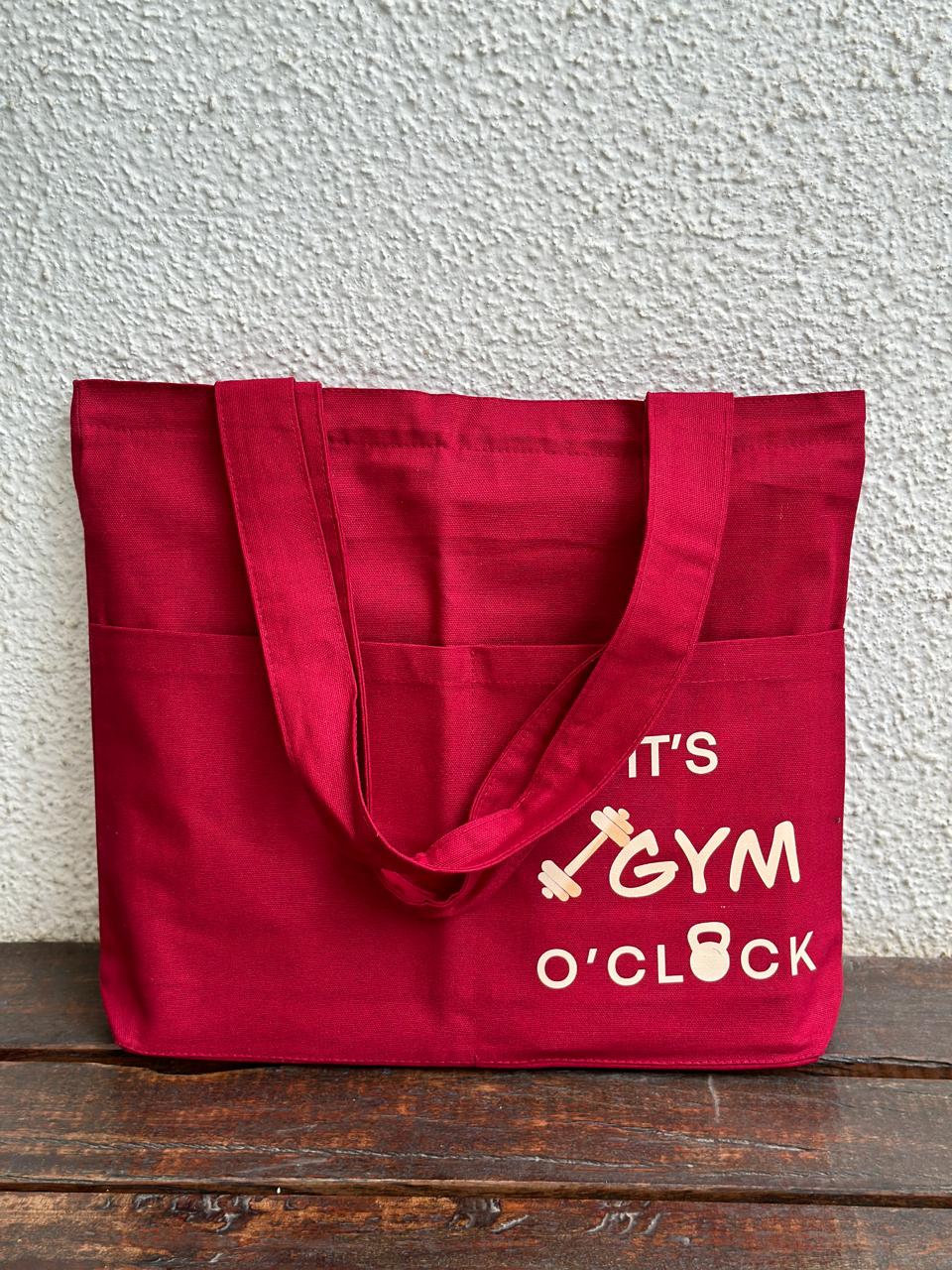 Horizontal Maroon Gym Tote bag| Cotton Canvas