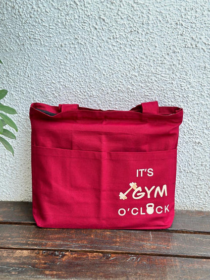 Horizontal Maroon Gym Tote bag| Cotton Canvas