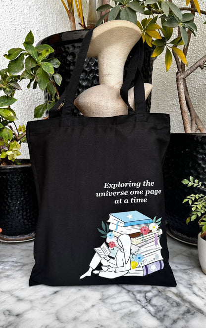 Library Black Tote bag | Vertical bag| Twill Cotton