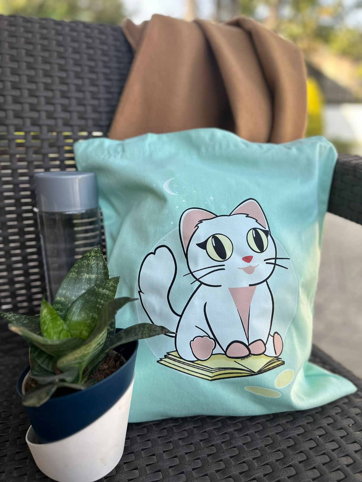 Vertical Kitty Tote Bag | Seagreen