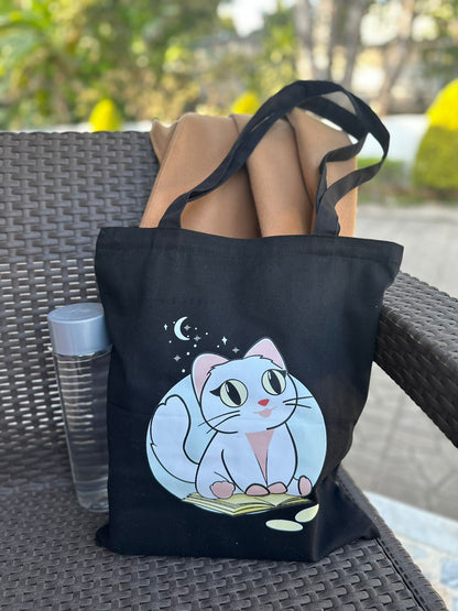 Vertical Kitty Tote Bag | Black