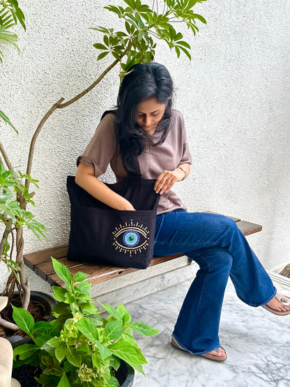 Bedazzled Horizontal Black Evil eye | Twill Cotton