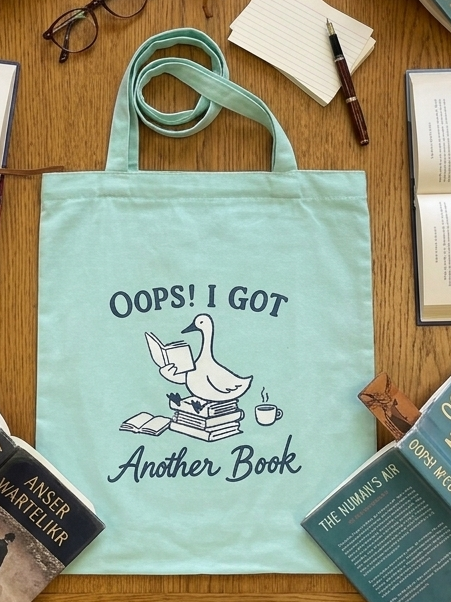 “Oops I got another book: duck” vertical | White tote bag| Twill Cotton