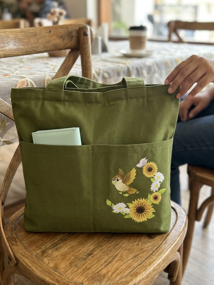 Olive green Between Sky and Sun | Horizontal bag | Cotton Canvas
