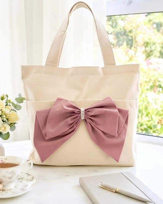 Canvas| The darling Bow Pink | Horizontal tote bag