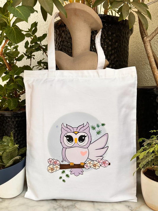 Vertical Owl | Tote bag | White